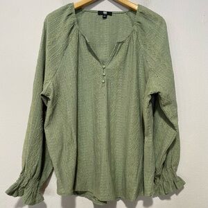 Frye Womens Green Boho Peasant Textured Long Sleeve Ruffle Cuff Blouse Large